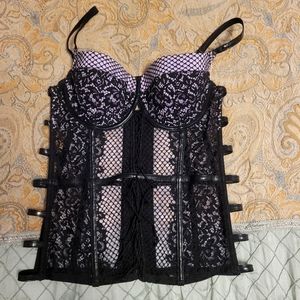 Victorias Secret 36C Corset Faux Leather and Lace Purple and Black